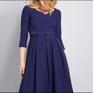 Modcloth Blue Vintage Look Fit & Flare Midi Dress